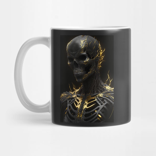 Dark Elegance: A Demon Skull bedecked with Golden Fissures by Darksavage